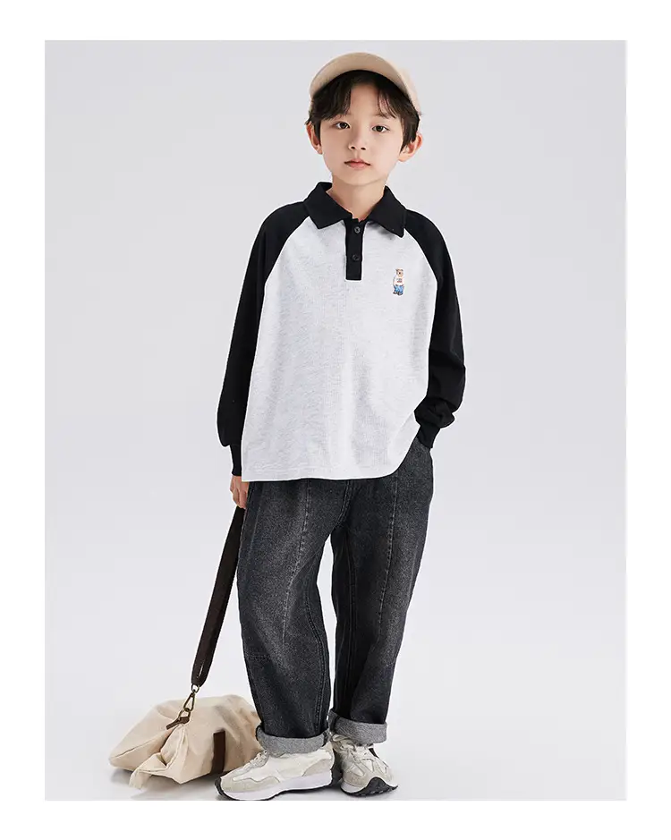 Boys Cotton Polo Shirt Long Sleeve White Green 2024 — feature 11