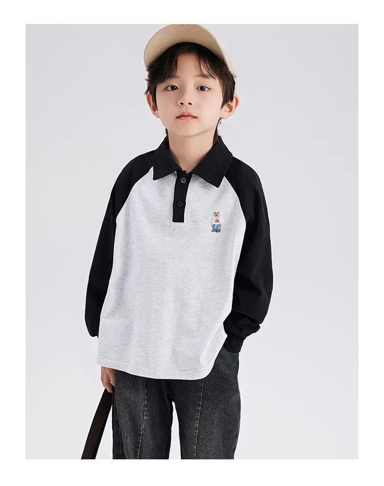 Boys Cotton Polo Shirt Long Sleeve White Green 2024 — feature 12