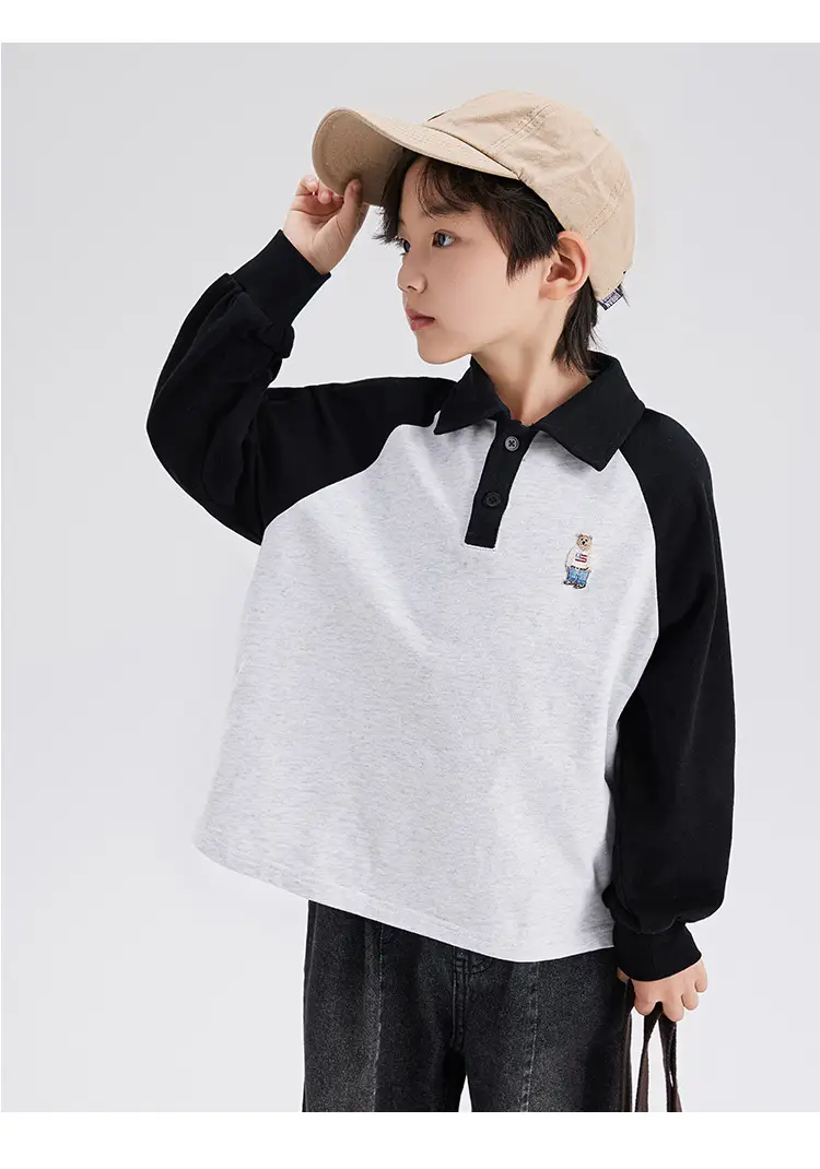Boys Cotton Polo Shirt Long Sleeve White Green 2024 — feature 13