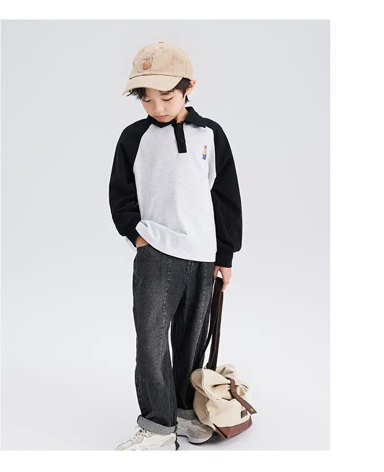 Boys Cotton Polo Shirt Long Sleeve White Green 2024 — feature 14
