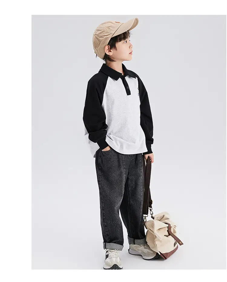 Boys Cotton Polo Shirt Long Sleeve White Green 2024 — feature 15