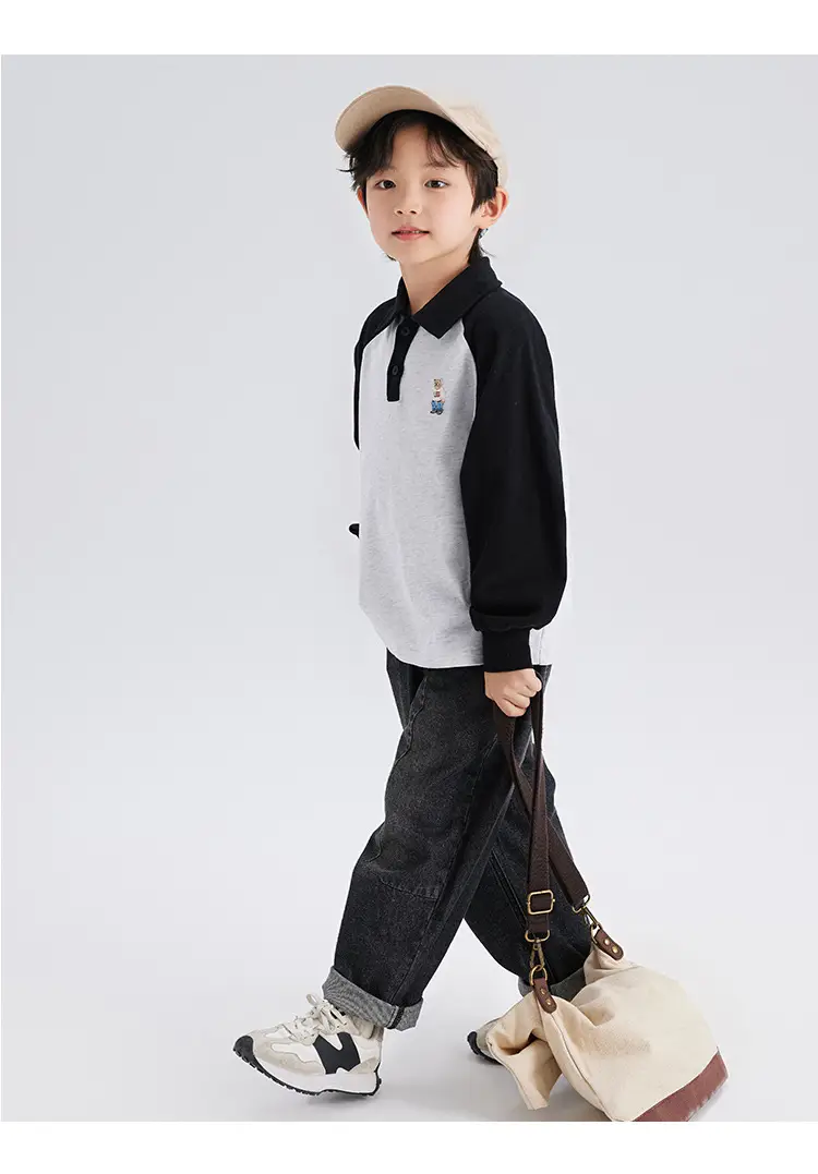 Boys Cotton Polo Shirt Long Sleeve White Green 2024 — feature 16
