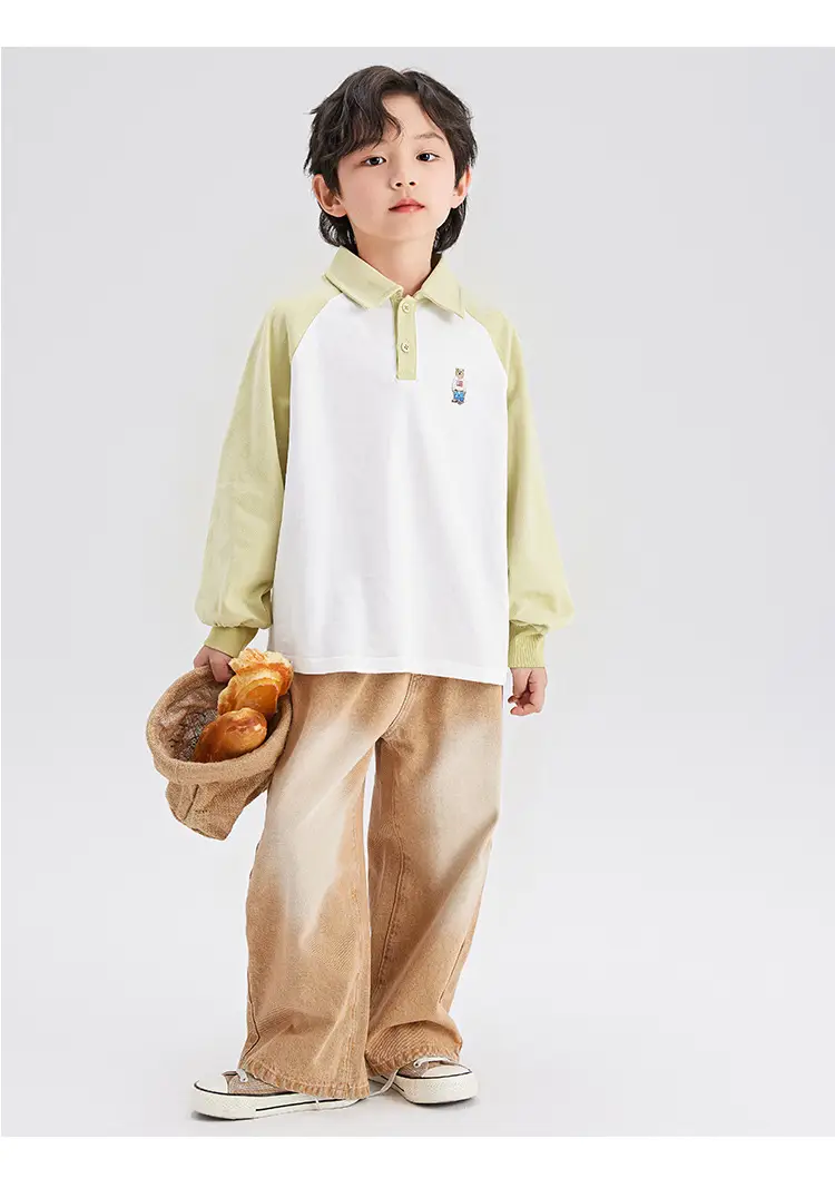 Boys Cotton Polo Shirt Long Sleeve White Green 2024 — feature 17