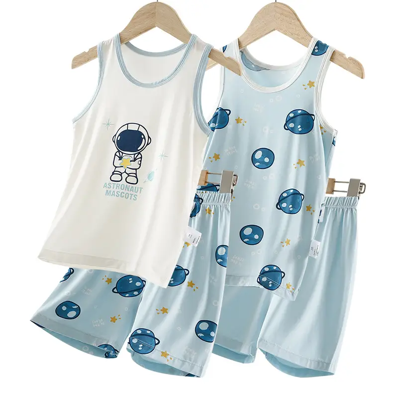 Children's Cartoon Vest Pajamas Suit Boys Modal Sleeveless T-Shirt Shorts Summer - Image 7