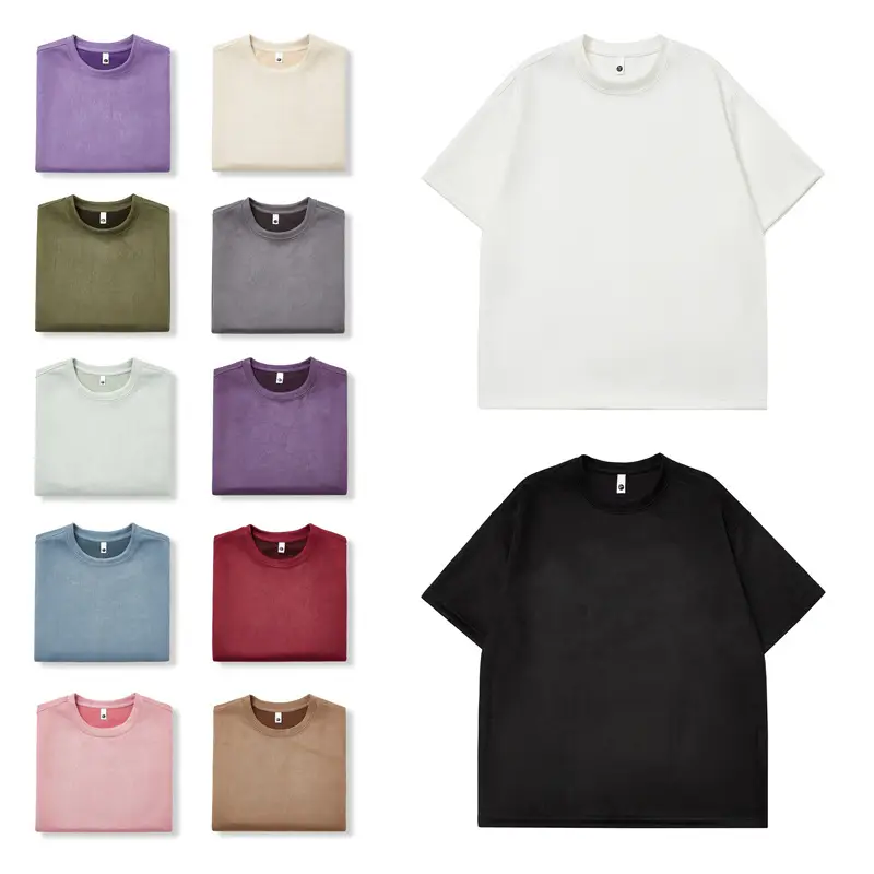 220g Suede T-Shirt White 2024 Summer