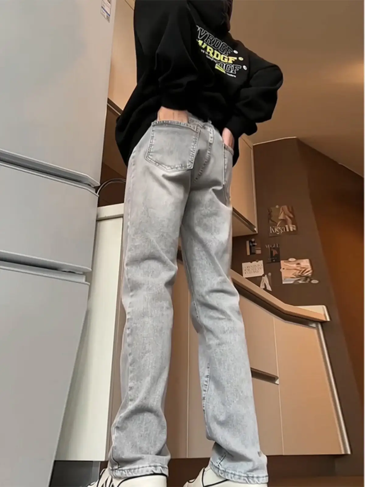 Men Grey Slim Fit Jeans Spring Autumn - Image 6