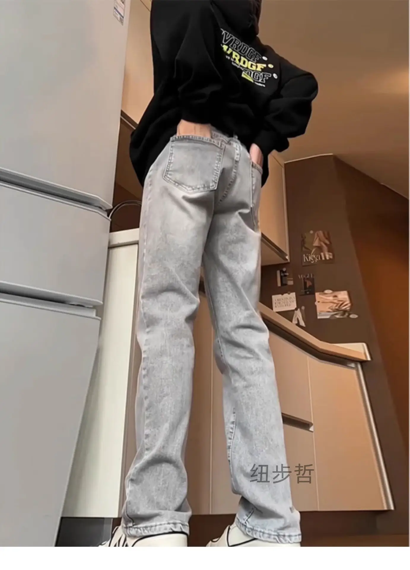 Men Grey Slim Fit Jeans Spring Autumn — feature 6