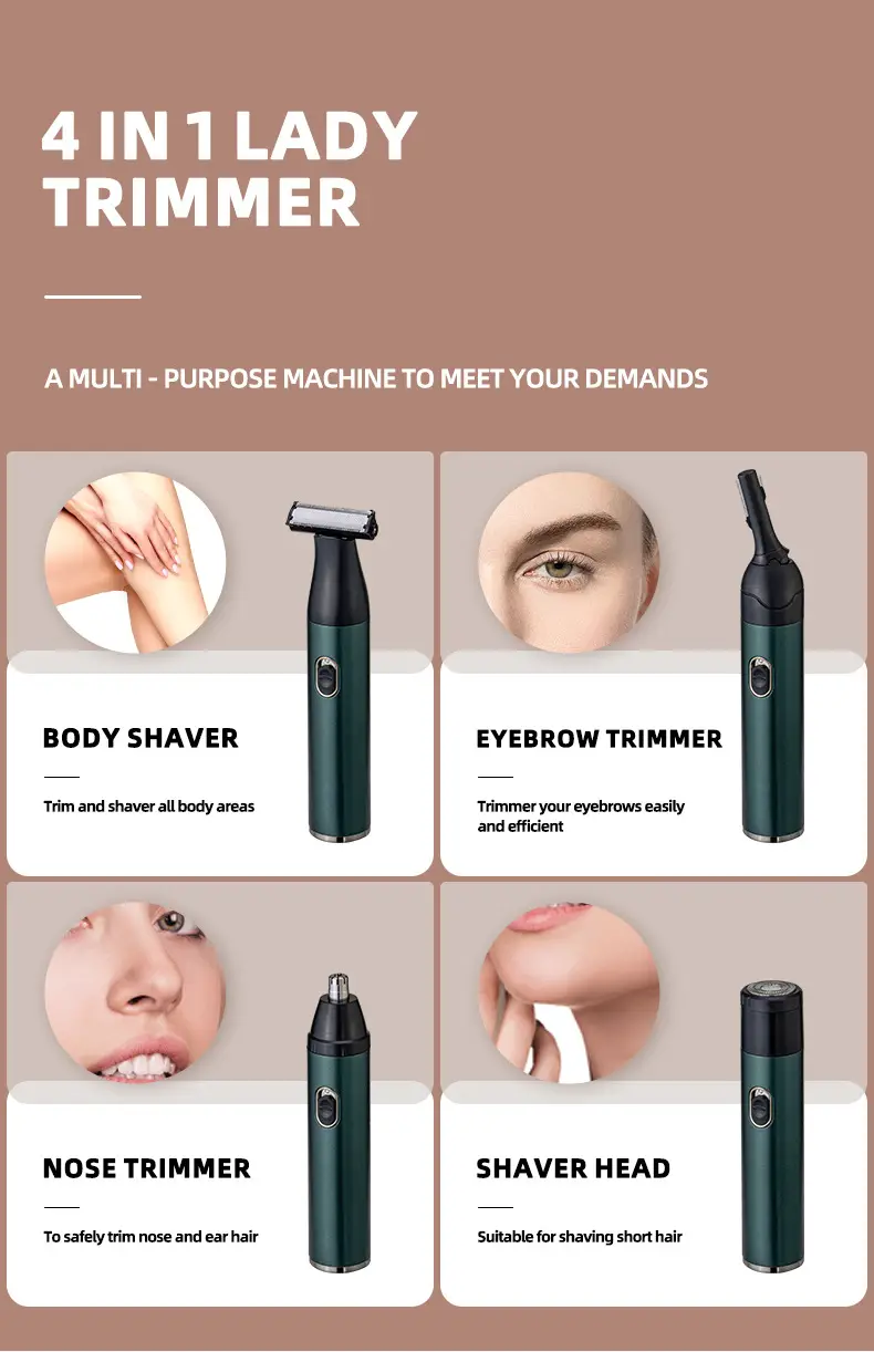 Four-Tool Women's Hair Trimmer Set Green — feature 6