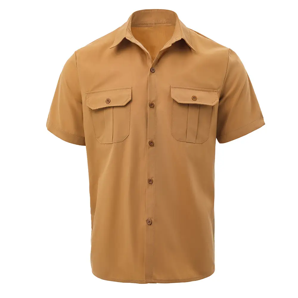Men's Teal Buttoned Short-Sleeve Lapel Shirt - Image 5