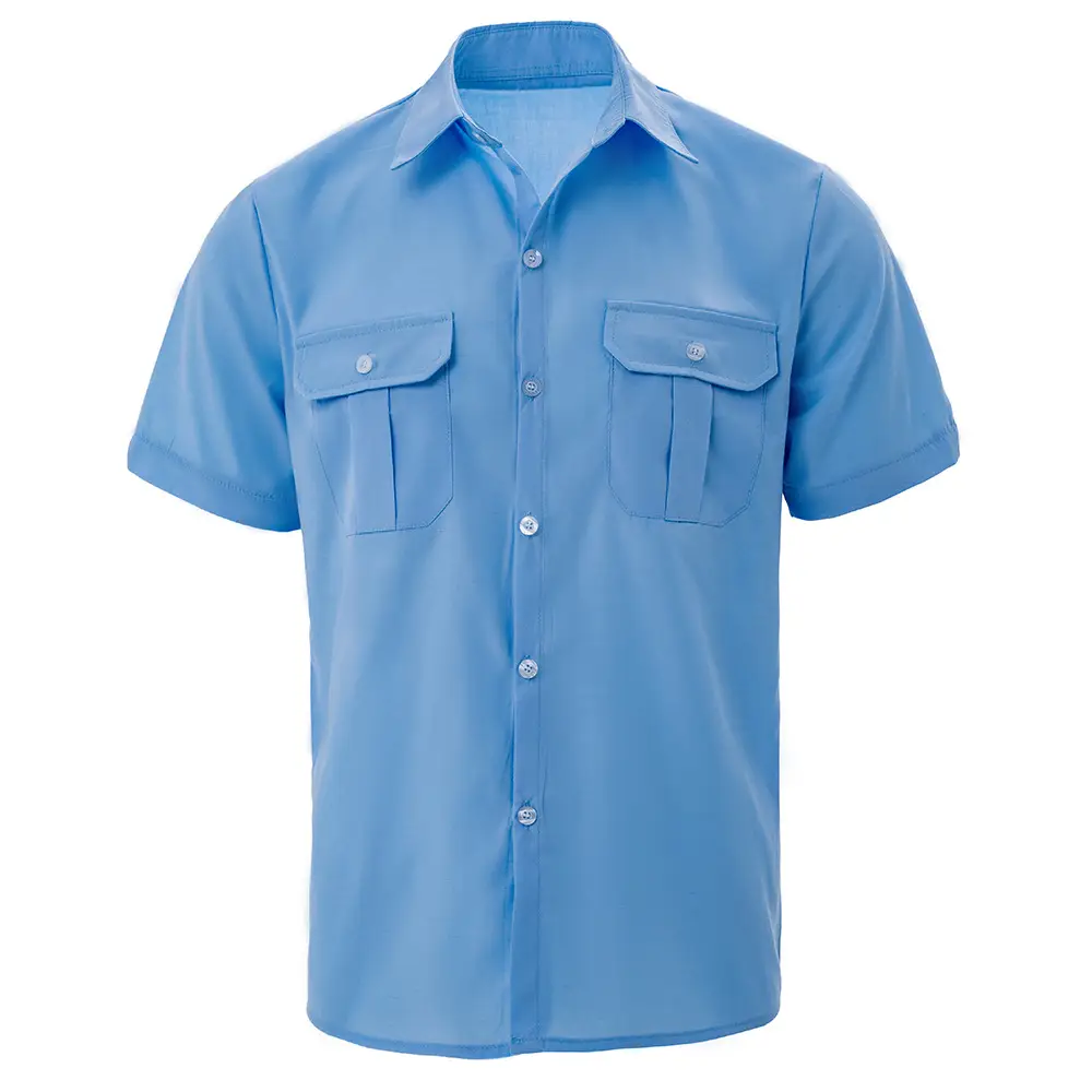 Men's Teal Buttoned Short-Sleeve Lapel Shirt - Image 4