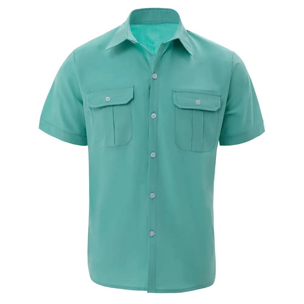 Men's Teal Buttoned Short-Sleeve Lapel Shirt - Image 2