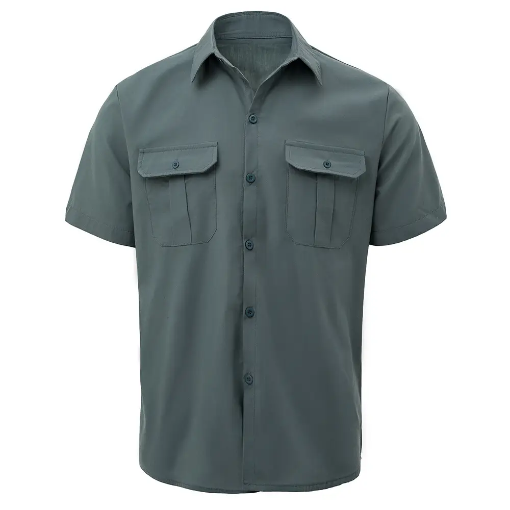 Men's Teal Buttoned Short-Sleeve Lapel Shirt - Image 6