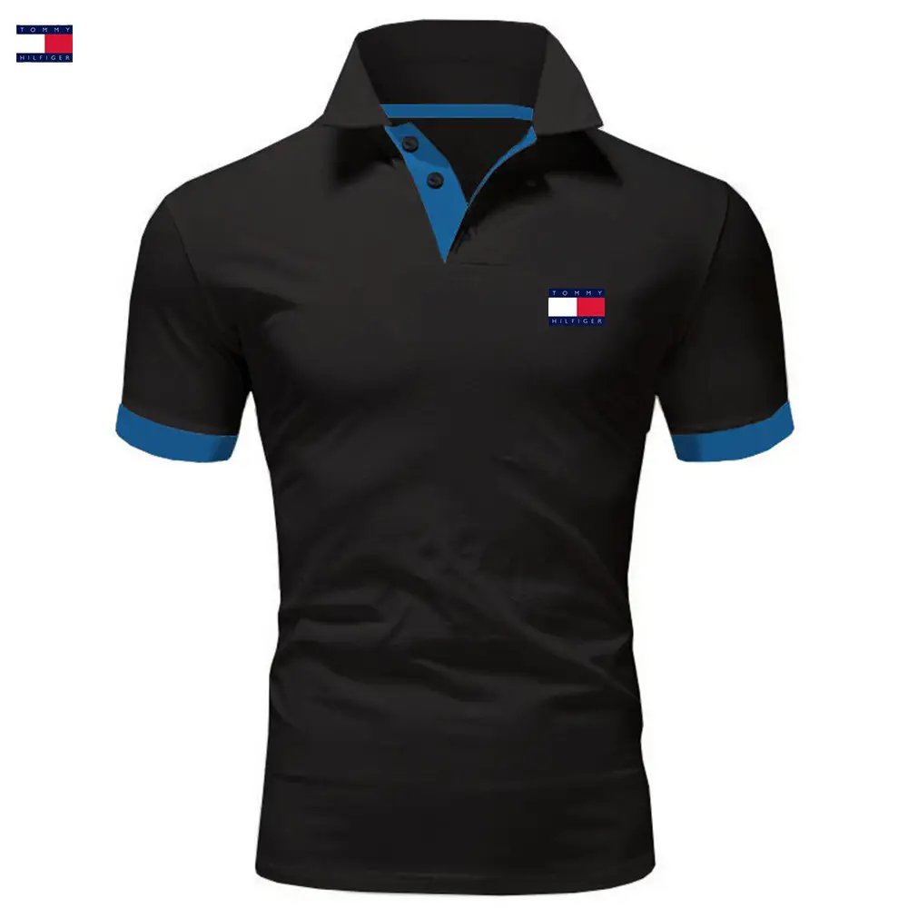 Men's Black Polo Shirt with Blue Trim & Logo - Image 3