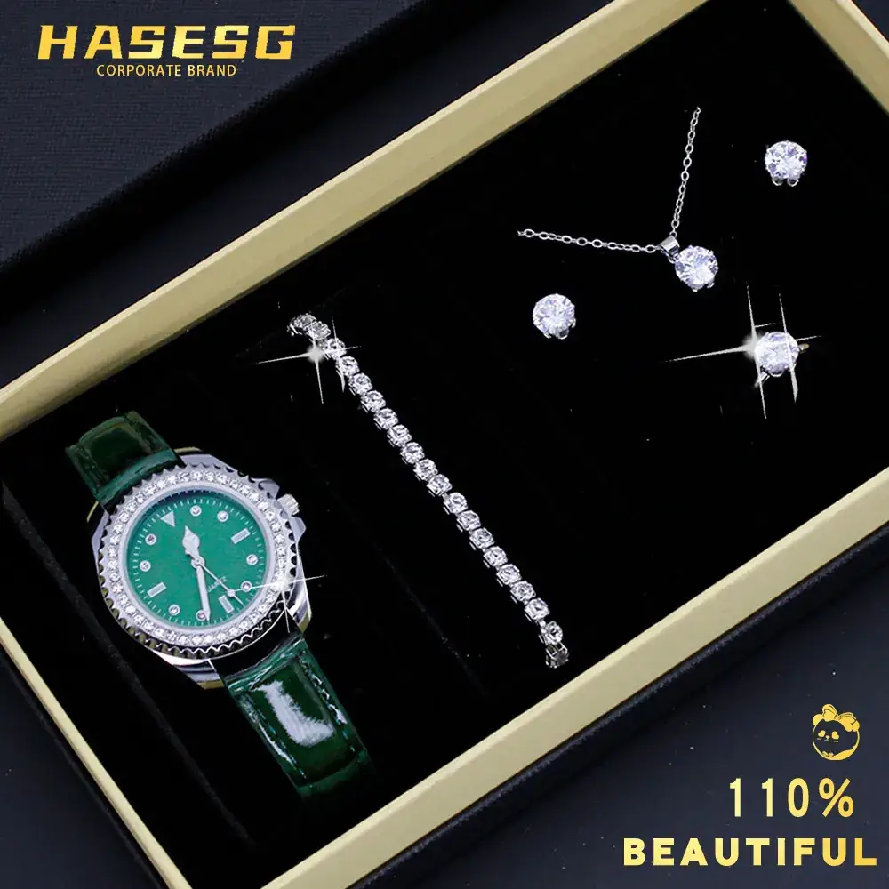 Women's 5-Piece Jewelry Box with Watch & Earrings