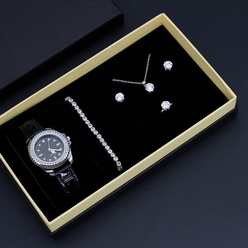 Women's 5-Piece Jewelry Box with Watch & Earrings
