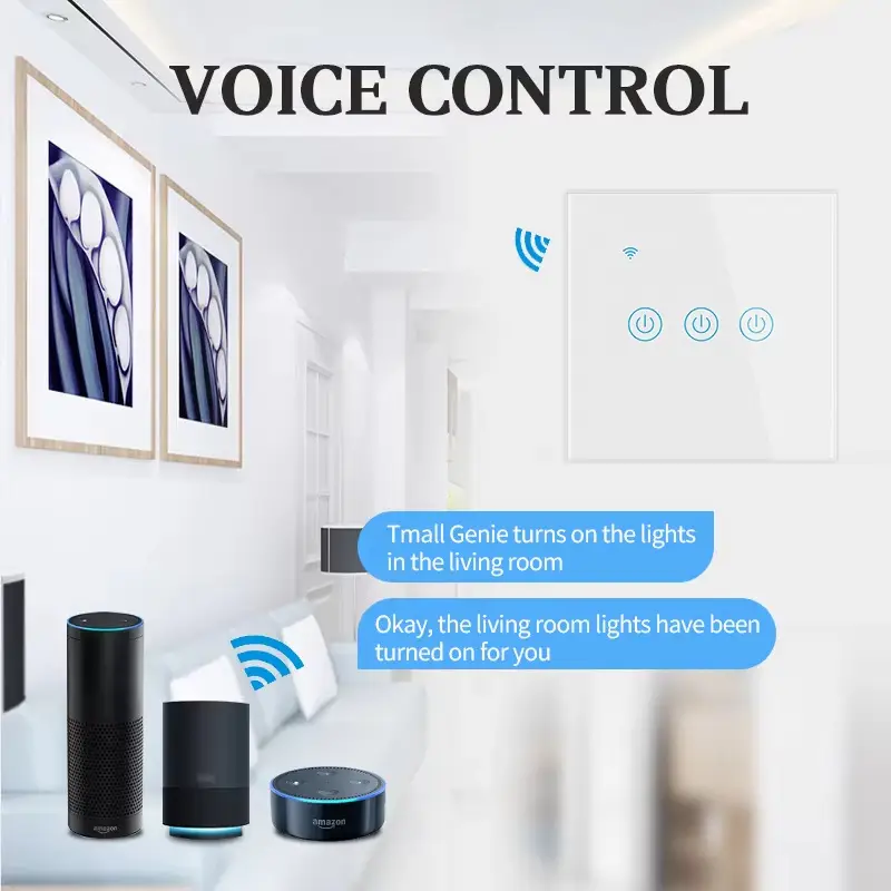Tuya Smart Life European Standard Smart Wifi Touch Switch Alexa Voice Control Wall Switch