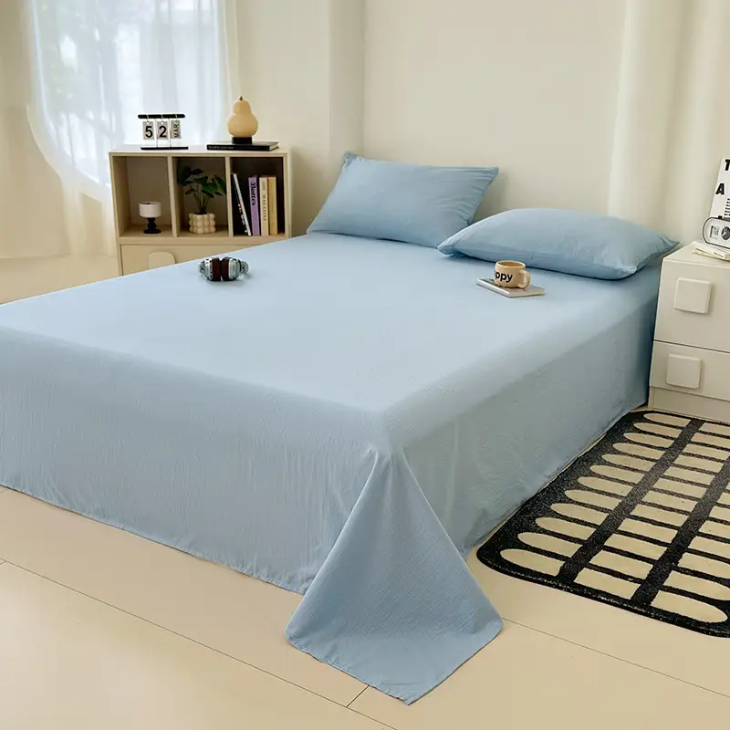 Single Bed Sheet for Summer, Class a Solid Color Washed Cotton, Suitable for Student Dormitory, Single or Double Bed, Wholesale Cotton Single Bed Sheet