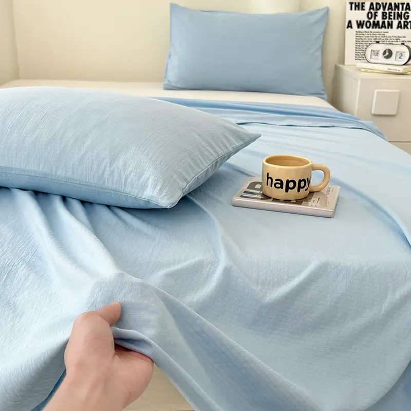 Single Bed Sheet for Summer, Class a Solid Color Washed Cotton, Suitable for Student Dormitory, Single or Double Bed, Wholesale Cotton Single Bed Sheet