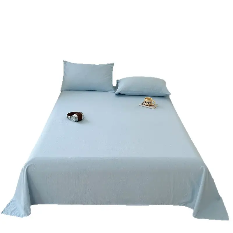 Single Bed Sheet for Summer, Class a Solid Color Washed Cotton, Suitable for Student Dormitory, Single or Double Bed, Wholesale Cotton Single Bed Sheet