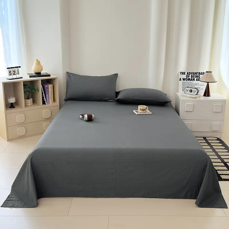 Single Bed Sheet for Summer, Class a Solid Color Washed Cotton, Suitable for Student Dormitory, Single or Double Bed, Wholesale Cotton Single Bed Sheet