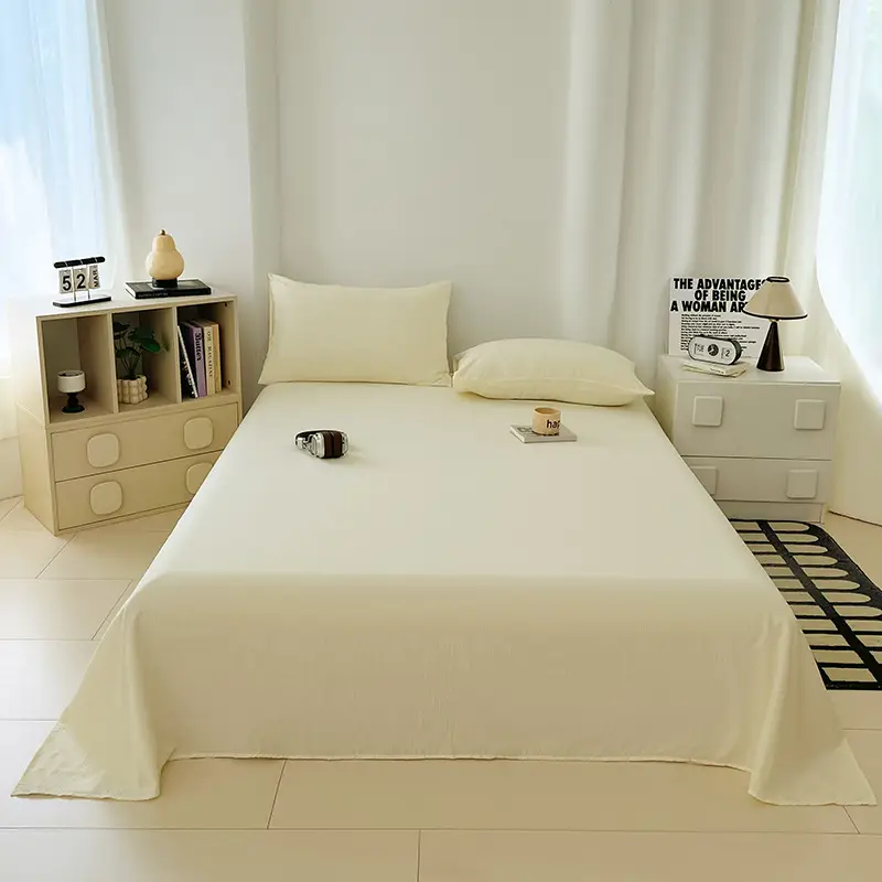 Single Bed Sheet for Summer, Class a Solid Color Washed Cotton, Suitable for Student Dormitory, Single or Double Bed, Wholesale Cotton Single Bed Sheet