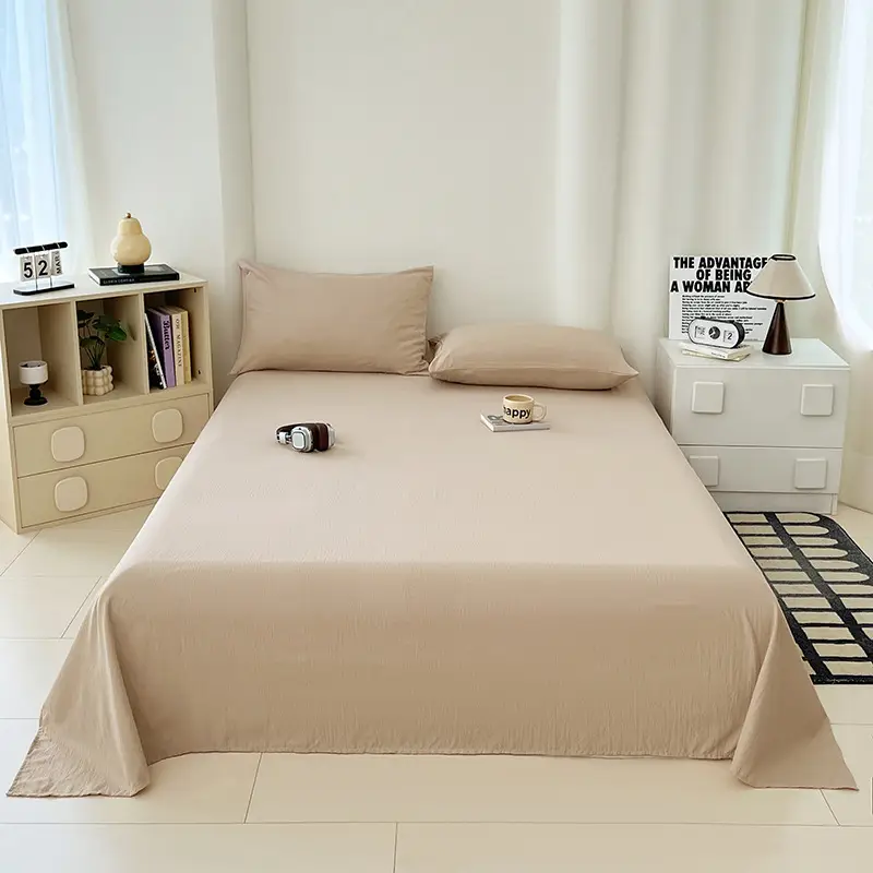 Single Bed Sheet for Summer, Class a Solid Color Washed Cotton, Suitable for Student Dormitory, Single or Double Bed, Wholesale Cotton Single Bed Sheet