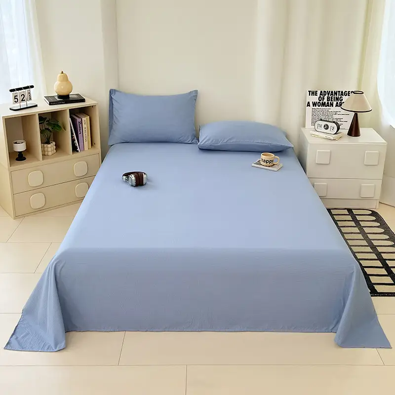 Single Bed Sheet for Summer, Class a Solid Color Washed Cotton, Suitable for Student Dormitory, Single or Double Bed, Wholesale Cotton Single Bed Sheet