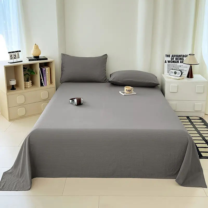 Single Bed Sheet for Summer, Class a Solid Color Washed Cotton, Suitable for Student Dormitory, Single or Double Bed, Wholesale Cotton Single Bed Sheet