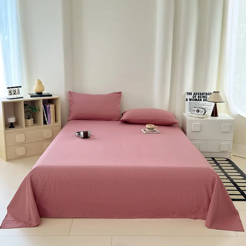 Single Bed Sheet for Summer, Class a Solid Color Washed Cotton, Suitable for Student Dormitory, Single or Double Bed, Wholesale Cotton Single Bed Sheet