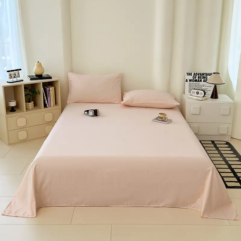 Single Bed Sheet for Summer, Class a Solid Color Washed Cotton, Suitable for Student Dormitory, Single or Double Bed, Wholesale Cotton Single Bed Sheet
