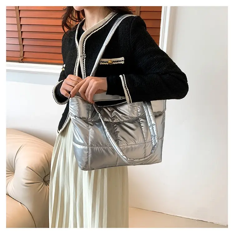 Women's Korean Style Silver Padded Shoulder Bag 2024 - Image 7