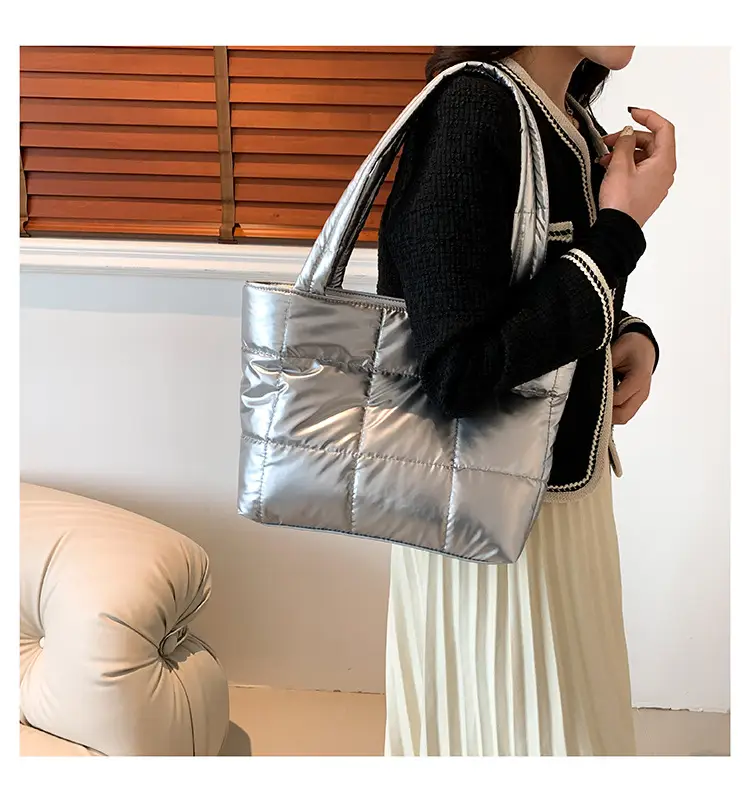 Women's Korean Style Silver Padded Shoulder Bag 2024 — feature 16