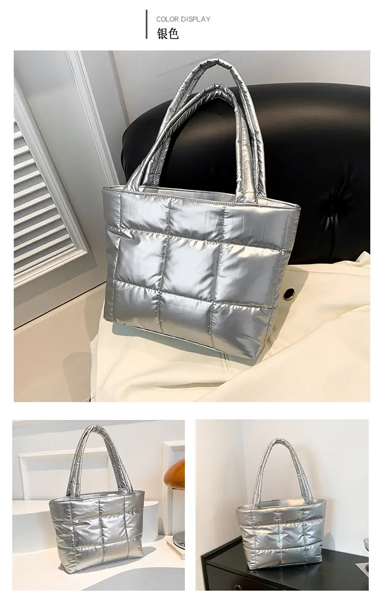 Women's Korean Style Silver Padded Shoulder Bag 2024 — feature 31