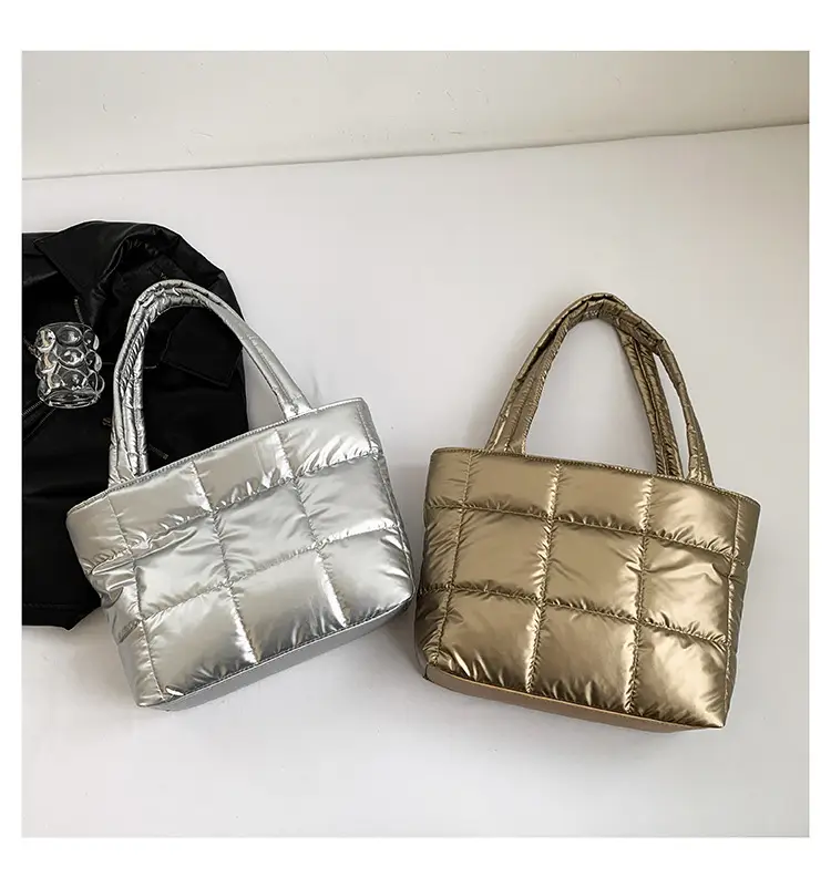 Women's Korean Style Silver Padded Shoulder Bag 2024 — feature 35