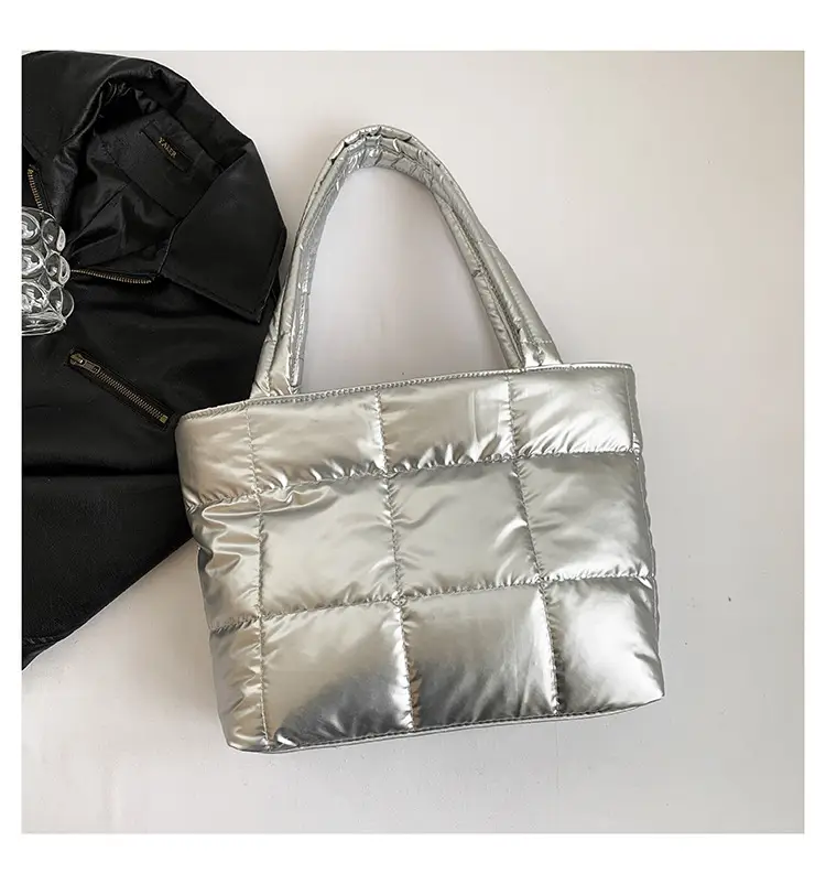 Women's Korean Style Silver Padded Shoulder Bag 2024 - Image 2