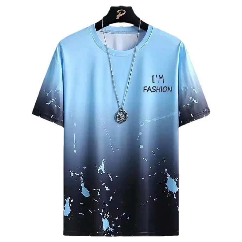 Men Ice Silk Tie-Dye T-Shirt Short Sleeve Loose Fit