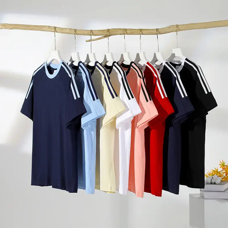 Men Cotton Three Bar T-Shirt Navy Blue 250g - Image 9