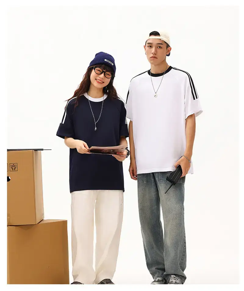 Men Cotton Three Bar T-Shirt Navy Blue 250g — feature 15