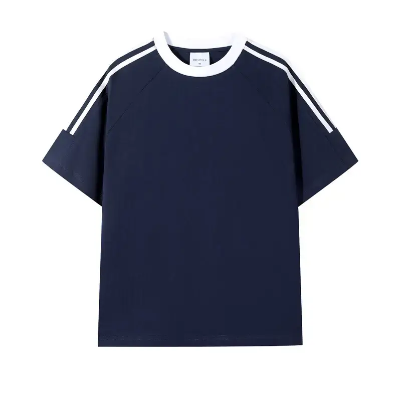 Men Cotton Three Bar T-Shirt Navy Blue 250g - Image 7