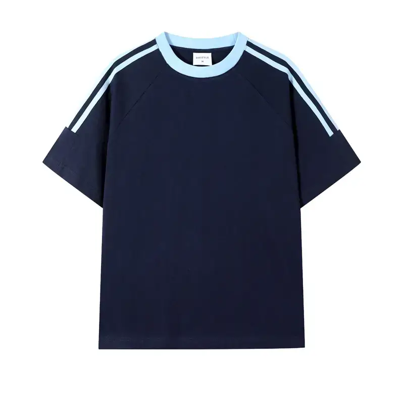 Men Cotton Three Bar T-Shirt Navy Blue 250g - Image 8