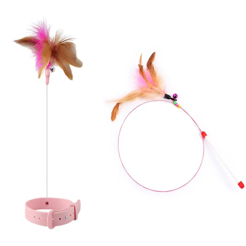 Cat Toy funny cat stick long steel wire not easy to fold cat feather funny cat stick with Bell training cat self-Hi pet toy