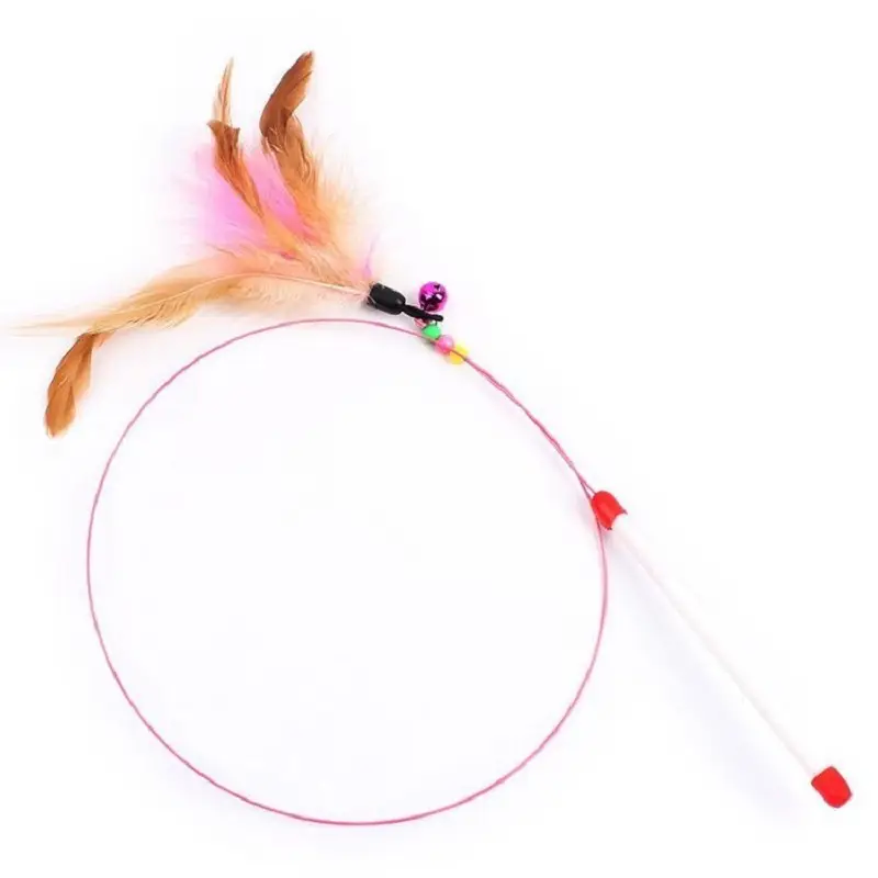 Cat Toy funny cat stick long steel wire not easy to fold cat feather funny cat stick with Bell training cat self-Hi pet toy