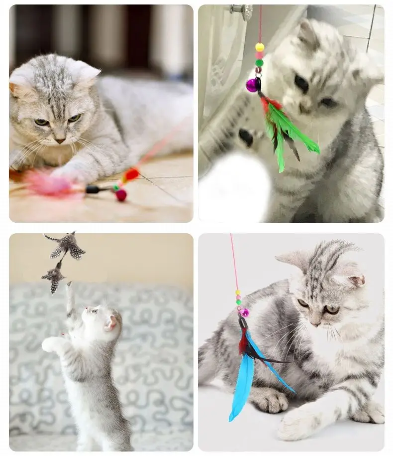 Cat Toy funny cat stick long steel wire not easy to fold cat feather funny cat stick with Bell training cat self-Hi pet toy — feature 14