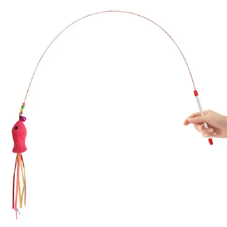 Cat Toy funny cat stick long steel wire not easy to fold cat feather funny cat stick with Bell training cat self-Hi pet toy