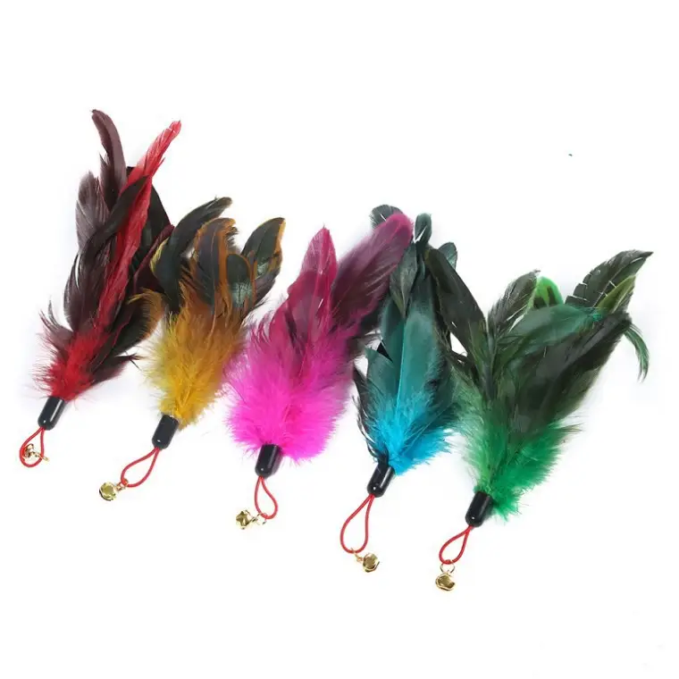 Cat Toy funny cat stick long steel wire not easy to fold cat feather funny cat stick with Bell training cat self-Hi pet toy