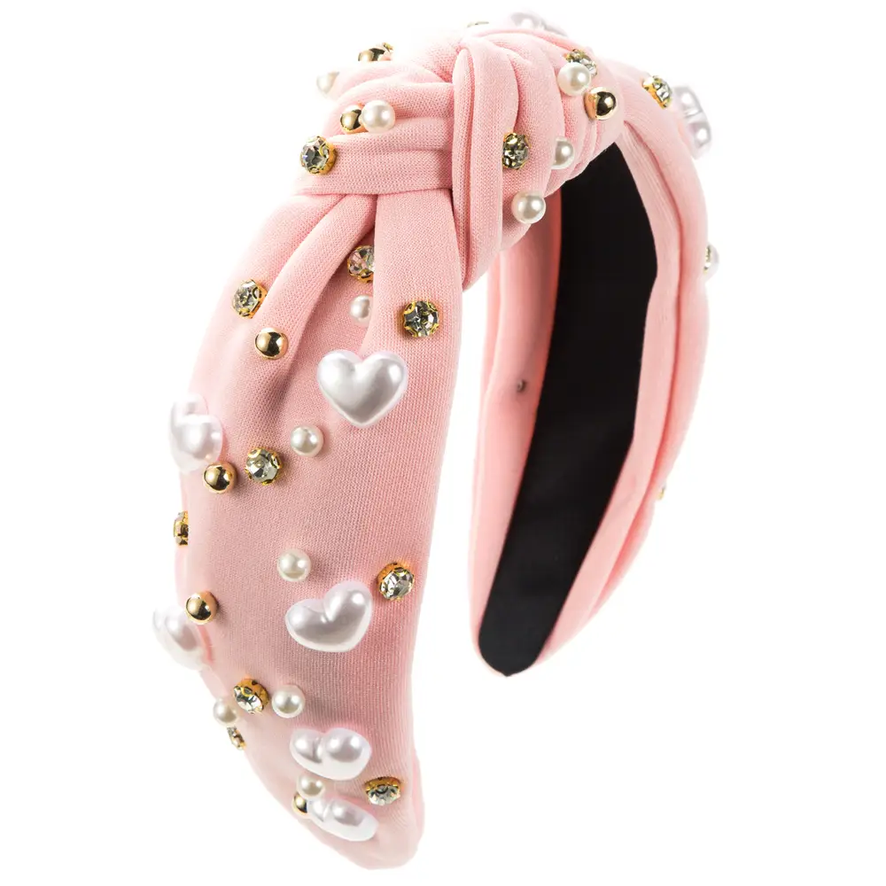 Pink Heart Beaded Hair Band for Women - Image 3