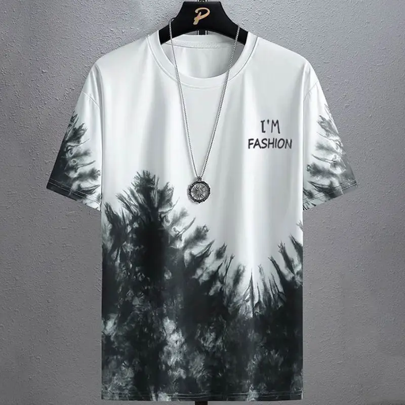Men's Blue Gradient Ice Silk T-Shirt Summer Casual - Image 2
