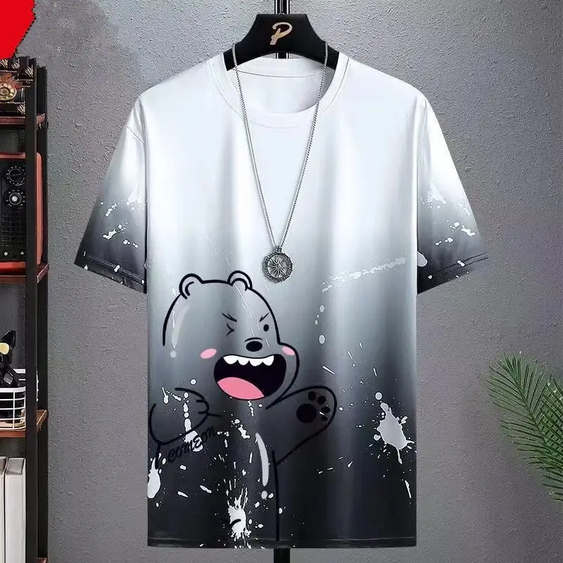Men's Blue Gradient Ice Silk T-Shirt Summer Casual — feature 5