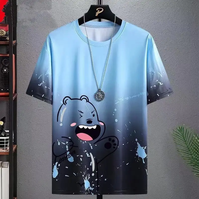 Men's Blue Gradient Ice Silk T-Shirt Summer Casual — feature 6
