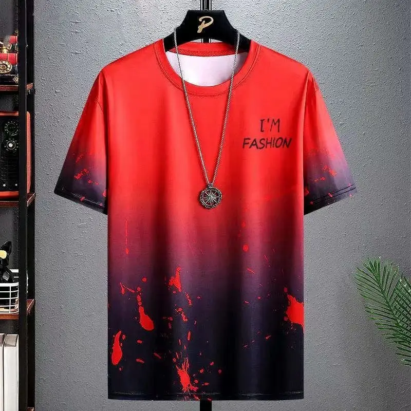 Men's Blue Gradient Ice Silk T-Shirt Summer Casual - Image 5